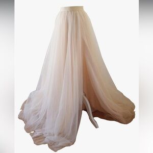 CHAMPAGNE EllieHouse Split Long Floor Tulle Skirt - prom party evening formal
